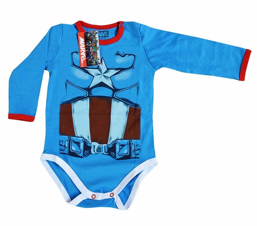 [MV595] MV537 Body Capitan America ML Azul Italiano 0 a 3