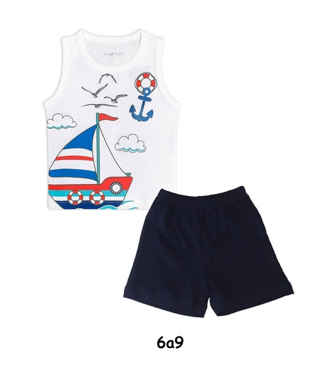 [MK674] Conjunto Barco  Azul talla 4
