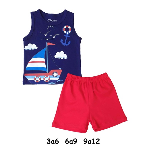 [MK673] Conjunto Barco  Azul talla 8