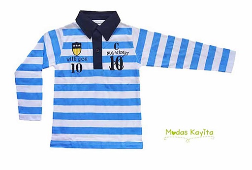 [MK677] Polo Camisero a rayas  azul mar./blanco talla 0